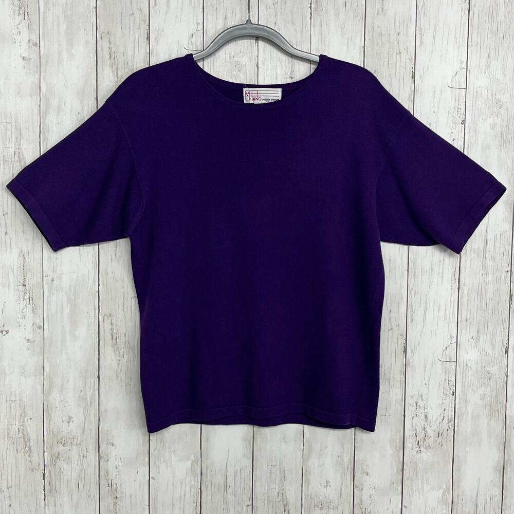 Vintage Milano Design Group Purple Short Sleeve Crewneck Knit Pullover Sweater